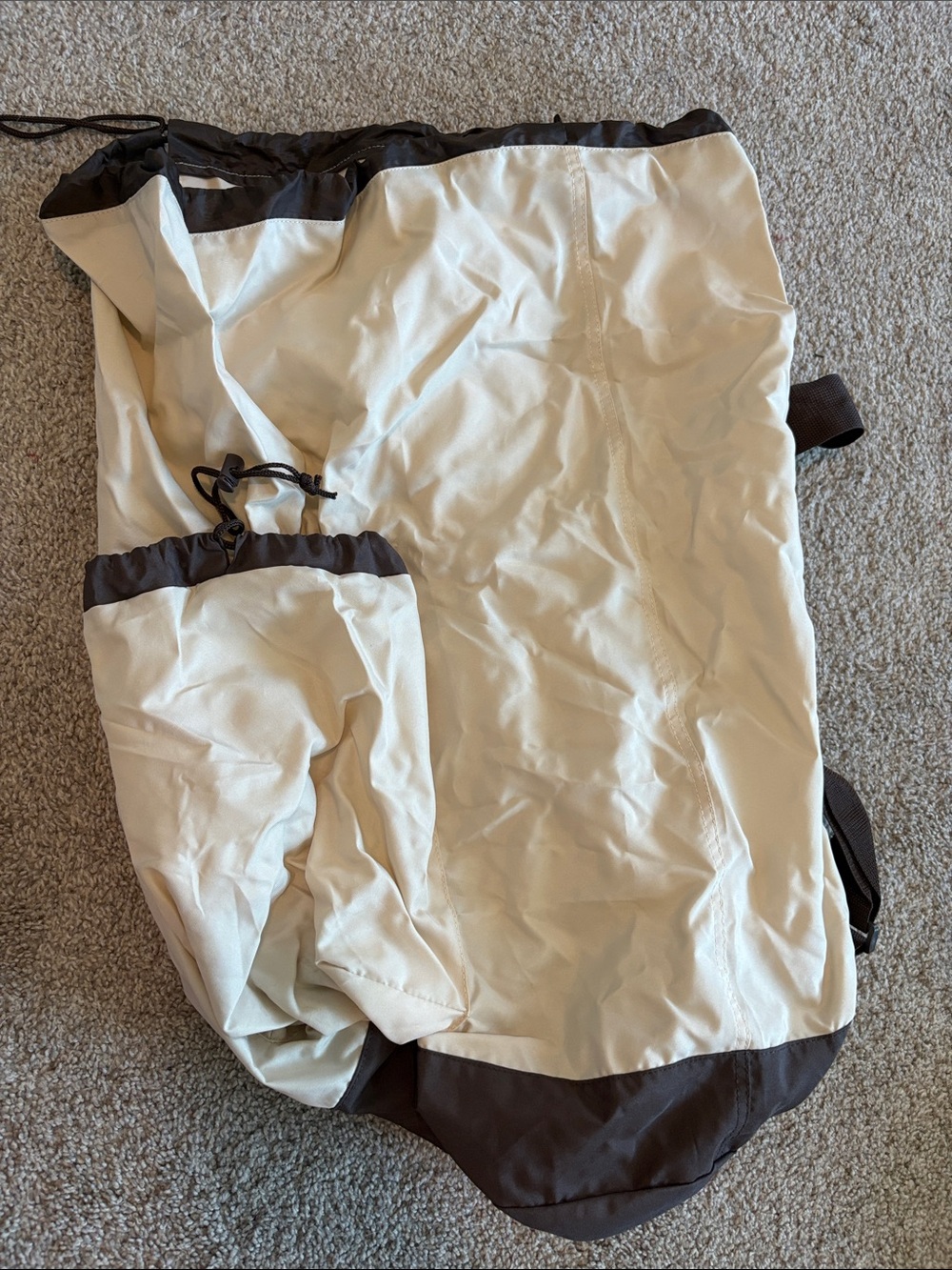 Amazon Cream and Brown Drawstring Storage Bag